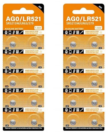 Klaisy Button Battery,Pack of 10/20/30/40pcs AG0/LR521 Button Cell Batteries SR521W SR521SW LR63 379A 379 Coin Cells for Watches Remote Toy