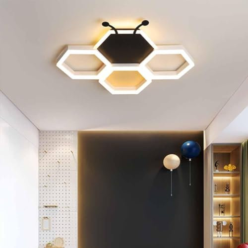 wxywxy Schlafzimmer für Kinder LED Deckenleuchte Schlafzimmer und Wohnzimmer Kronleuchter Wabenform dimmbar 30W Deckenlampe Kleine Biene Deckenleuchten mit Fernbedienung Innenbeleuchtung Bee Style