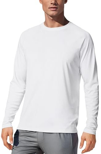 MARZXIN UPF 50+ Langarmshirt Herren UV Shirt Schnelltrocknend Atmungsaktiv Sportshirt Funktionsshirt Sonnenschutz Laufshirt Fitnessshirt Weiß XL