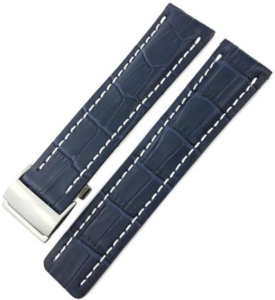 NBCNZCTSAS 21mm 22mm 23mm 24mm Echtes Echtleder Uhrenarmband Passend for Breitling Uhrenzubehör Passend for NAVITIMER WORLD Avenger Superocean Gürtel(Dark Blue white,21MM_NO BUCKLE)