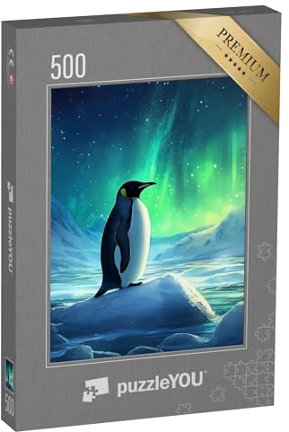 puzzleYOU: Puzzle 500 Teile „Pinguin im Bann der Polarlichter“