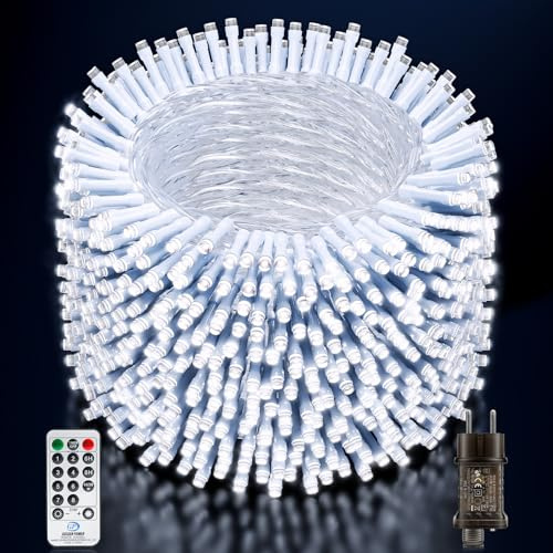 Buudala Luci Albero di Natale, 101M/331.36FT 800 LED Luci Natalizie da Esterno ed Interno, 8 Modalità con Funzione Memoria e Telecomando Luci di Natale per Giardino, Balcone, Festa - Bianco Freddo