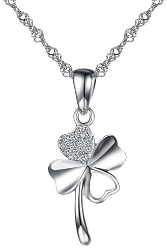 Momeski Silberkette,Damen Halskette mit Kleeblatt Zirkonia Vierblättriges Glücksbringer Anhänger aus 925 Sterling silber Halskette für Frauen Mädchen Hochzeit,Muttertag,Geburtstag,Valentinstag