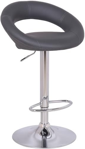 Lamboro Sorrento Kitchen Bar Stool, Chrome Footrest, Adjustable Swivel Gas Lift, Home Bar & Breakfast Faux-Leather Barstool, Charcoal Grey