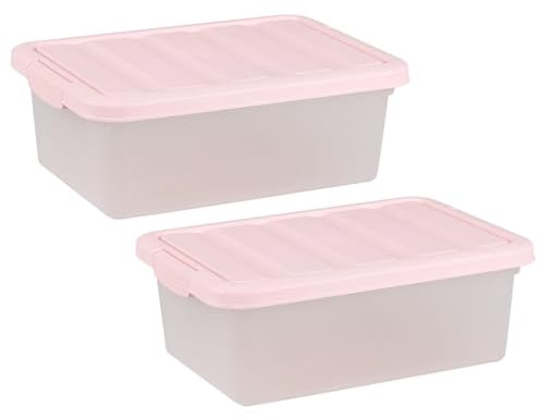 Kiddream 2 Packs 14 Liters Clear Plastic Storage Containers, Flat Shallow Storage Boxes with Lids
