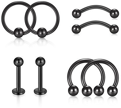 VF VFUN 16G Trago Orecchio, Acciaio Chirurgico Filettato Internamente Labbro Anelli, Curved Barbell Bar Piercing, Sopracciglia Anelli, Cartilage Orecchio Nergo