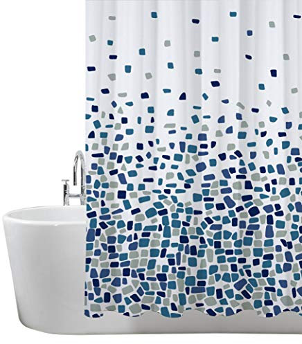 ANSIO Shower Curtain for Bathroom - Mould and Mildew Resistant - Mosaic Blue, 180 x 180 cm (71 x 71 Inch) - Pack of 2 | Water Repellent Fabric | 100% Polyester