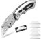 BIBURY Coltello, Taglierino Coltelli Multiuso con 5 SK5 Lame di Ricambio Cutter Taglierino in Acciaio Inox, Magniglia Antiscivola - Grigio