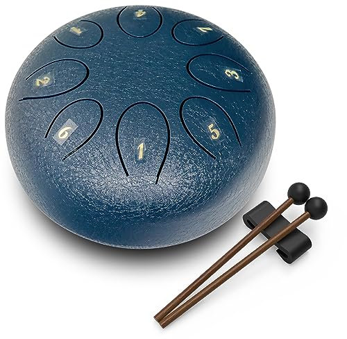 REGIS Zungentrommel 6 Zoll 8 Töne - Tongue Drum mit Schlägeln - Musikinstrument für Therapie & Draußen - Geschenk für Erwachsene(Marineblau)