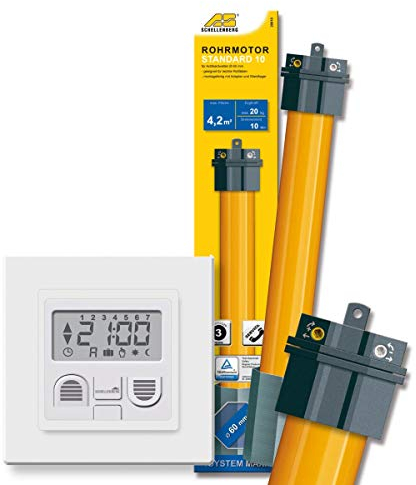 Schellenberg Rohrmotor Set mit Rolladenmotor 20610 Maxi (SW 60) Standard 10 Nm (Zugkraft max 20 kg) + Zeitschaltuhr Plus für Rolladen Rolladenantrieb