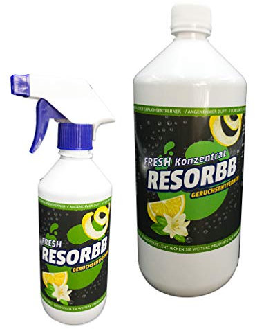 RESORBB® FRESH wasserlösliche Geruchsneutralisierer kann auch als Raumspray verwendet werden (Klassisch 40-fach Konzentrat, 1 Liter mit leere Sprühflasche)