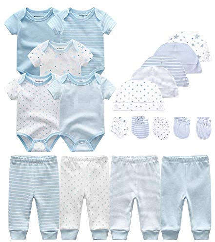 Kiddiezoom - Set di vestiti per bambini, body, pantaloni, cappellini e guantini antigraffio in cotone, 9 mesi