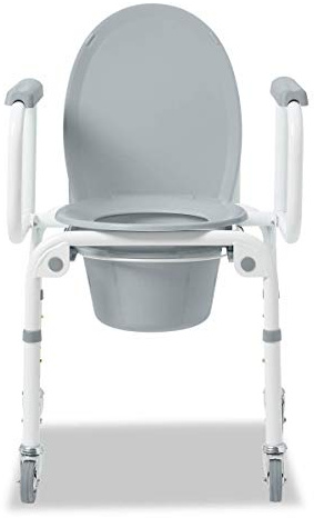 Medline Drop Arm Commode with Wheels, Swing Arm Rest for Easy Transfer, Padded Seat, Contains Chair, Pail, Lid, and Splash Guard, 250lb. Weight Capacity