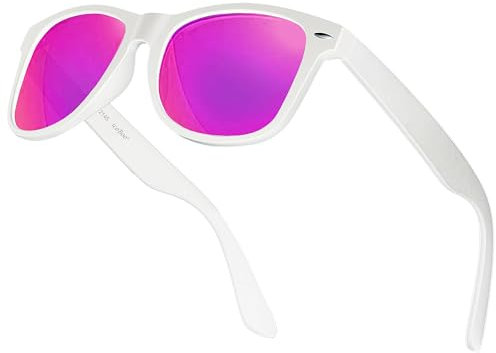 iceboo Sunglasses – White Matte Frame with Purple Reflective Outer Lens, Grey UV400 CAT.3 Lens – Lightweight Unisex Adult Eyewear (2235)