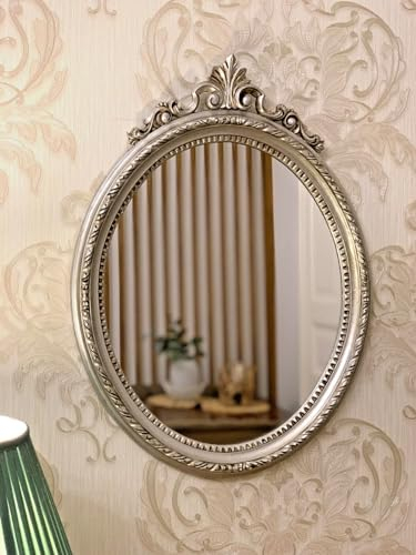 Artissimo Wandspiegel Antik Silber Oval Barock - Bad Spiegel Vintage 63x46 cm - Flurspiegel Prunk Rokoko Extra Anfertigung C13