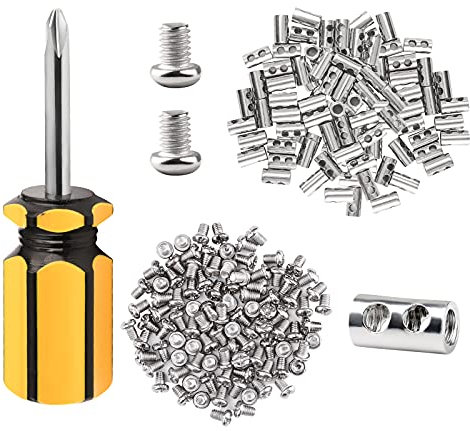 FSHIHINE Seilklemme Pressklemmen 100 Stücke Aluminiumhülse, Aluminium-Crimpschlaufe für 1-2mm Drahtseil und Kabel, mit 1 Schraubendreher, Alu Klemme Stahlseil, Drahtseilklemmen, Silberton