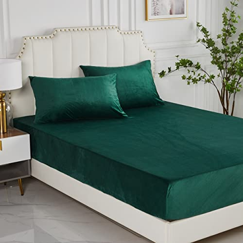 Damier Plüsch Spannbettlaken 200x200cm Grün Dunkelgrün Winter Flanell Spannbetttuch Warme und Flauschig Bettlaken, geeignet für Matratzen bis 30cm