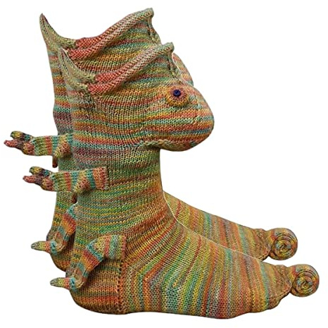 LJBOZ Lustige Strick Krokodil Socken, Neuheit Gestrickte Tier Socken, Weihnachten Thermosocken, Süße Winter Home Bodensocken, Chamäleon Fisch Hai Wintersocken für Männer Frauen(Size:2 Pair Yellow)