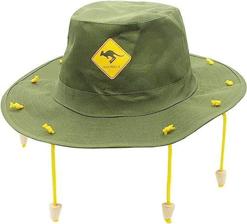 1X Australian Cork Hat With Kangaroo Print Fancy Dress Accessory Australia Day Crocodile Hunter Man