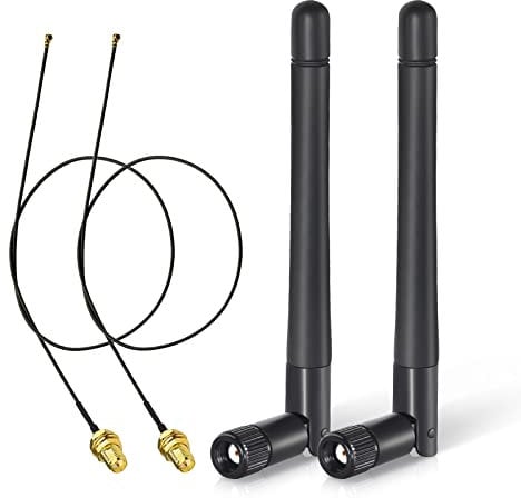 Bingfu Antenna WiFi 2,4GHz 5GHz Bibanda 3dBi Maschio RP-SMA, Cavo 30cm da Prise Micro Coaxiale 0.25mm per Scheda di Rete Wireless Intel M.2 NGFF Router WiFi Adattatore USB Telecamera IP Sicurezza