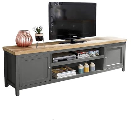 Home Source TV Stand Media Cabinet, Television Entertainment Unit, Oak Effect, Dark Grey, 180cm