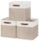 Mangata Cube Aufbewahrungskorb, 30x30x30cm, 3er-Set Stoff Aufbewahrungsbox für Regale, Spielzeug, Büro, Schrank ▏ Light Khaki&weiß