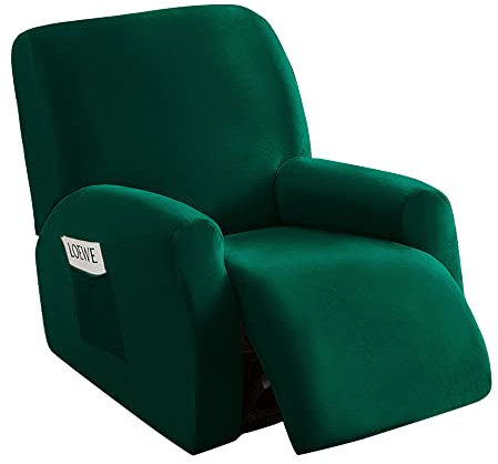 Highdi Stretchhusse für Relaxsessel Luxus-Samt Sesselbezug 4-teiliges Set, Super Weicher Stoff Komplett Ruhesessel Bezug Sesselschoner, für Fernsehsessel, Liegesessel (Dunkelgrün)