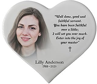 Placa Conmemorativa Corazón de Porcelana Cerámica para Lápida de 20 cm (7.87″) de Ancho - Foto cerámica Conmemorativa (22 cm (8.66″) de Ancho)