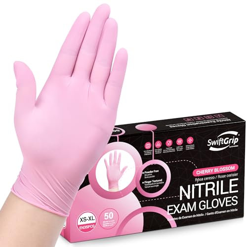 SwiftGrip Nitril-Einweghandschuhe, 3 mil, rosa Industriehandschuhe, Einmalhandschuhe, latexfrei, Handschuhe für Reinigung & Ästhetiker, rosa Gummihandschuhe, rosa Reinigungshandschuhe, puderfrei, 50