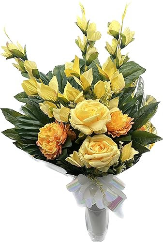 PLUS HOME Ramo para Cementerio de Flores Artificiales de Tela para Todos los Santos Medida + -78cm.ENC GLADIOLO Rosa PEONIA Amarillo
