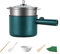 Electric Hot Pot, 1,8L Mini Non-Stick Electric Pan, Portable Mini Electric Skillet with Lid, Spatula and Multi Cooker, Multifunction Cooking Pot with Steamer for Travel/Dorm (Green with Steamer)