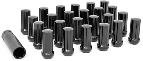 Rough Country 24-Piece Lug Nut Set - M14x1.5 Thread, Bulge Acorn Style, Black Lug Nuts with Socket Key, Corrosion-Resistant for Aftermarket Wheels