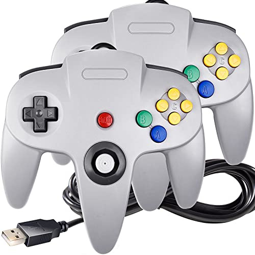 iNNEXT 2 Pack USB N64 Controller, Wired PC Gamepad [3D Analog Stick] Compatible for Windows PC iOS MAC Linux Raspberry Pi Genesis Higan Project 64 Retropie OpenEmu Emulator (Plug & Play) (Grey)