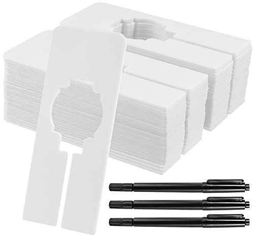 SINJEUN 60 Pack Blank Hanger Dividers, 125 x 50mm Rectangular White Plastic Closet Dividers, Clothing Rack Size Dividers Size Tags with 3 Marker Pens, for Home Closet, Clothes Stores