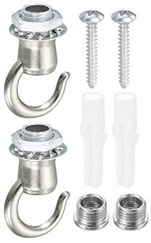 PATIKIL 37mmx23mm Soffitto Gancio, 2pz Vite Ganci Luce Fissaggi Accessorio per Sospeso Piante, Cristallo Lampadari, Candele Lampadari, Barra Luci, Lanterne, Nichel Tono