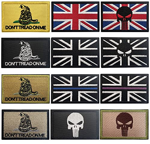 J.CARP 12Pcs British Union Jack Patch Tactical Morale United Kingdom Flag Patches Tactical Patches Hook and Loop Applique for Military Uniform Tactical Bag Jacket Jeans Hat