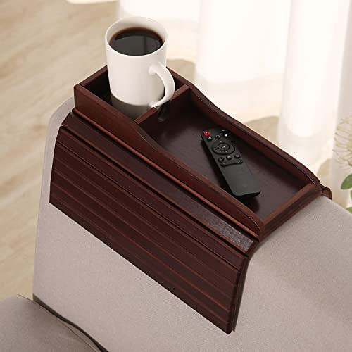 GEHE Couch-Becherhalter, Anti-Falling-Couch-Getränkehalter, natürlicher Bambus-Sofa-Getränkehalter, Armlehnen-Tablett, tragbare Couch-Arm-Tablett, Tisch für Fernbedienung/Snacks/Handy/Getränke/Tasse