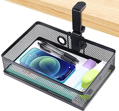 ROSYLINE Drawer Under Desk Storage Organizer, Clamp on Desk Drawer, Under Desk Storage, Clamp Drawer Basket, Hanging Desk Storage, Under Desk Mount Tray, Suitable for Multiple Scenes (Black)
