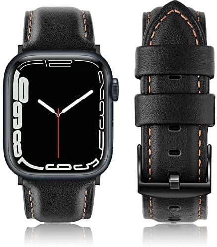 Tuocal Genuine Leather Strap Compatible with Apple Watch 42mm(Series 3/2/1) 44mm 45mm 46mm for Men Women, Vintage Leather Straps Compatible with Apple Watch Series 10 9 8 7 6 5 4 3 2 1 SE