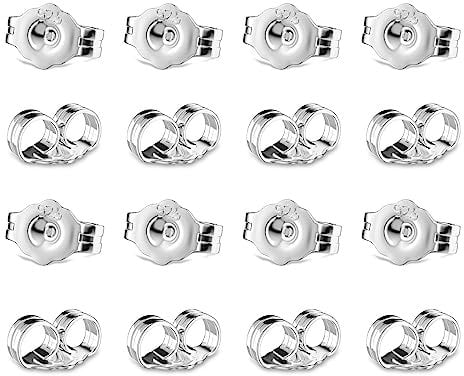 Grevosea 16 PCS/8 Pairs Sterling Silver Earring Backs, Ear Ring Back Replacements White Gold Plated Earring Backs for Studs Locking