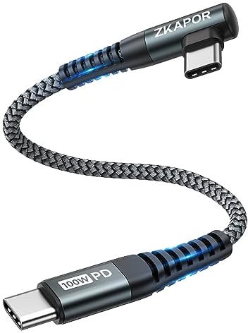 ZKAPOR Cable USB C a USB C Corto 30CM, Cable Tipo C 100W Cable Tipo C Carga Rápida 90 Grado para iPhone 15/15 Pro Max, Samsung Galaxy S23 /S22, Pad Pro, Air, Huawei P40 /Mate 60, Pixel -Gris