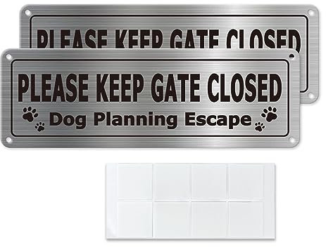 Please Keep Gate Closed Dog Planning Escape Sign Aluminium 30 × 10 cm Waterproof Durable Reflective Metal Warning Sign for Indoor Outdoor Business Office with Removable Adhesive 2 Pack
