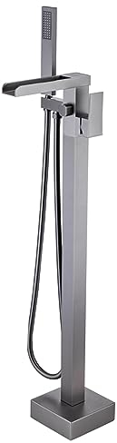 BiaoTeng Freistehende Badewanne Armatur grau Einhebelmischer 360° Drehbar Messing Freistehende Badewanne Armatur Standarmatur Badewanne Freistehend, grau