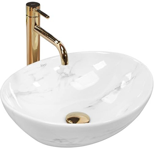 Rea Lavabo sobre Encimera Sofia Nature Mármol Lavabo de baño 410 x 345 x 150 mm Cerámica (imitación piedra)