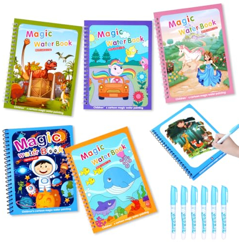 OSDUE 6 Stück Wassermalbuch, Wiederverwendbar Wasser Malbuch, Magic Water Coloring Book Malbuch mit Wasserstift Wasserzauber malbuch