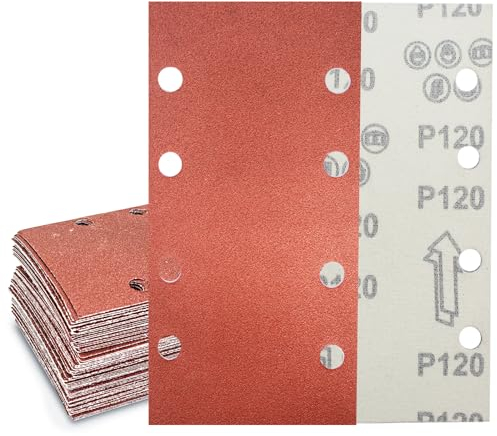 Senmai Tools Schleifpapier 93 x 185 mm Klett, Schleifblatt 8 Löcher, Schleifblätter Körnung 120, Schleifpapier für Schwingschleifer, für Schleifen von Hartholz, Farbe, auf Holz (30 Stück)