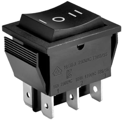 Interruptor Basculante Bipolar - Con 3 Posiciones - I 0 II - 16A - 250V - Color Negro