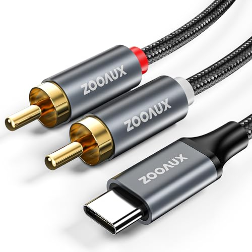 ZOOAUX Cavo audio da USB C a RCA, da tipo C a 2RCA maschio, adattatore per altoparlante stereo ausiliario per auto, compatibile con iPhone 16 15, Samsung, Pixel, amplificatore, altoparlante, 1,2 m (da