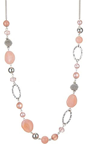 FULU AUTUMN Collier Long de Perles en Argent - Collier Boheme Long avec Perles de Cristal et de Pierre Bijoux Fantaisie - Belle Idée de Cadeau de Fête Des Mères(Pink)