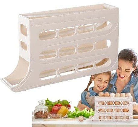 Mingchengheng Hueveras Para Frigorífico - Dispensador De Huevos 30 Huevos Rodante Automático Para Almacenamiento En Nevera, Organizador De Huevos De 4 Capas Para Frigorífico Para Cocina